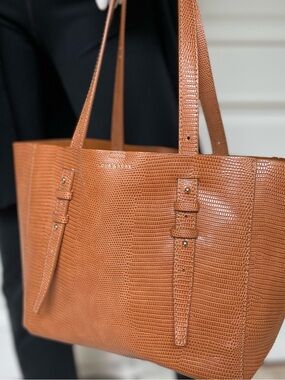 Love & Lore Cognac Embossed Tote Bag | Textured Shopper Purse